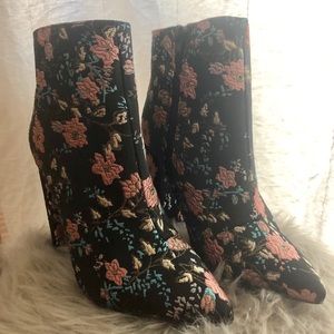 Floral Print Black Booties